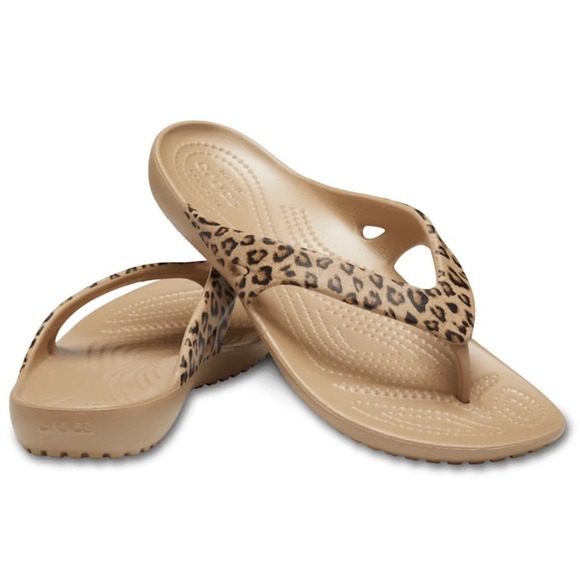 Crocs Kadee II Leopard Print Flip Flop Sandals Women's 9 Flexible Iconic Comfort - Picture 1 of 14